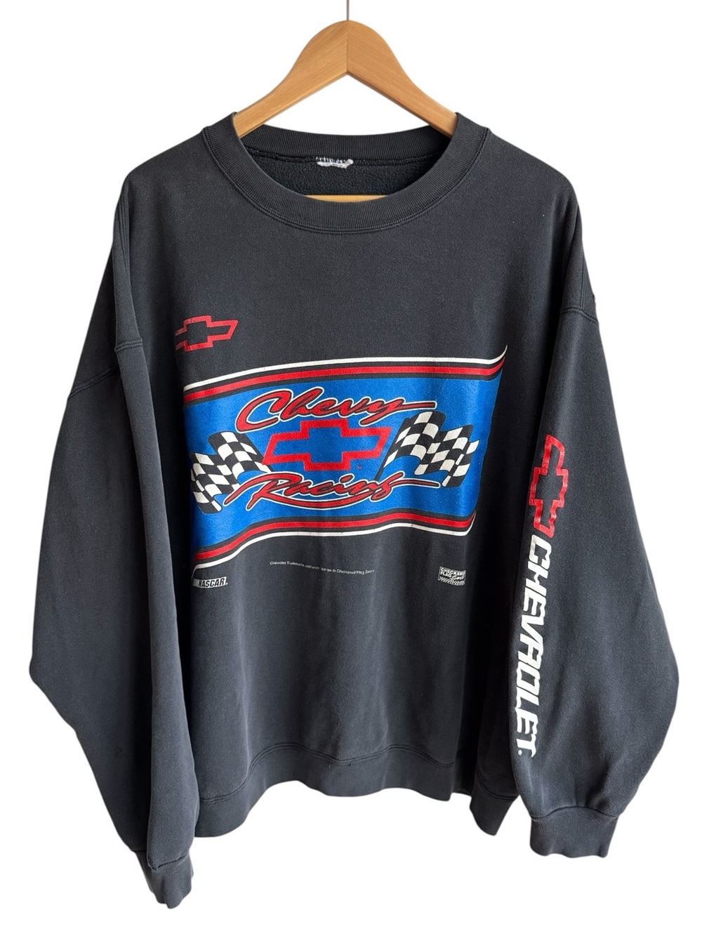 Vintage Nascar Chevy Racing Crewneck Sweatshirt Mens 2XL Black Faded Graphic